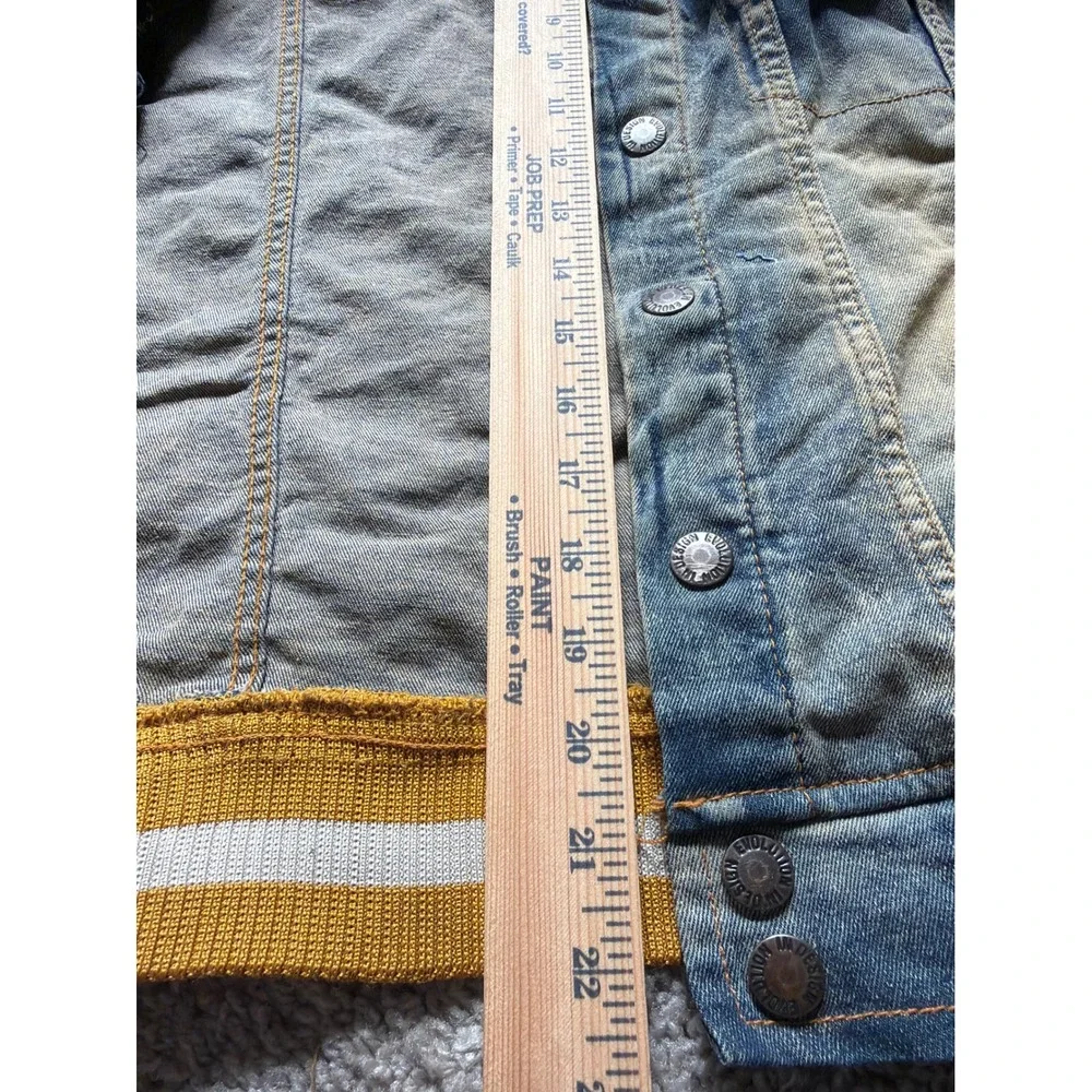 Evolution In Design Boys Varsity Denim Jacket Distressed Blue Yellow L 14-16